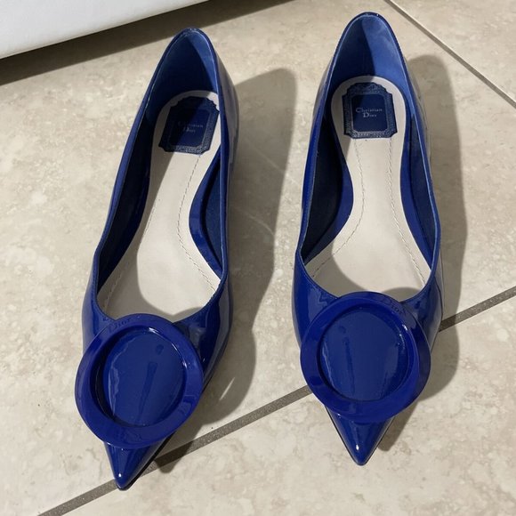 Christian Dior Blue Patent Leather Pointed Toe Ballet Flats Size 8 EU 38 - Picture 9 of 9